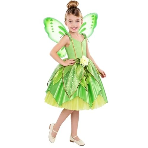 Princess Tinker Bell Halloween Costume for Girls, Birthday Party Fairy Dress Up, Special Occasion Dress with Wings