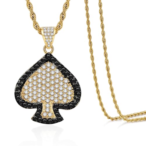 crataly Gold Plated CZ Ace of Spades Necklace-Rope Chain Queen of Spades Casino Jewelry for Women Mother's Day Valentines Day Christmas Birthday Gifts by crataly - Used condition - US$17.01