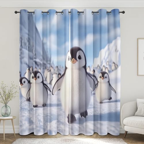 Cute Penguin Curtains for Nursery Bedroom 54 Inch Length 2 Panels, Polar Animals Kids Blackout Curtains, Thermal Insulated Grommet Window Curtain for Living Room Drapes a1FT&-104
