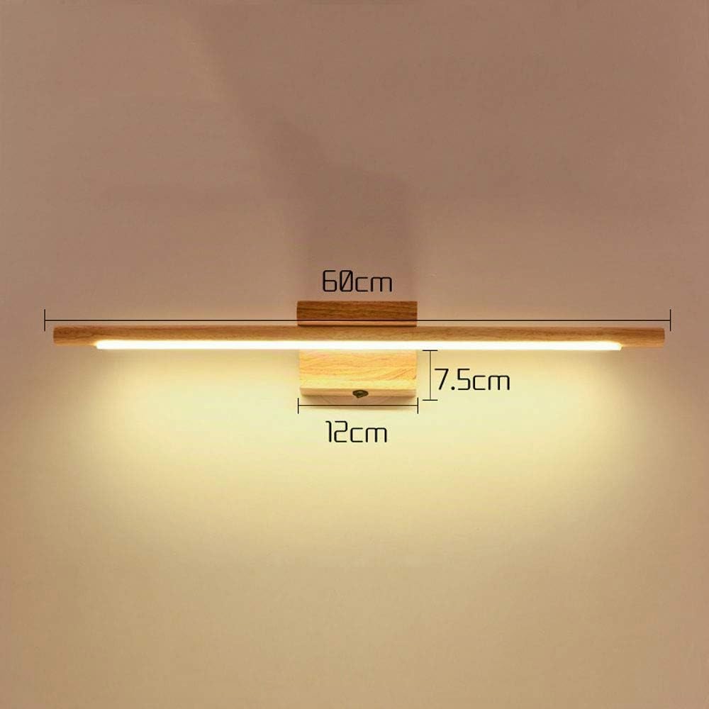 Lámpara para Espejo LED Madera, Aplique de Pared Espejo Baño, Interior 60CM Luz Baño, Lámpara de Pared Espejo Iluminación para Maquillaje 10W, No-regulable IP44,Warm light