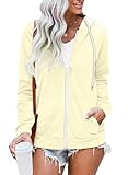 WROLEM Women Casual Zip Up Hoodie Lightweight Comfy Loose Long Sleeve Sweatshirt Solid Color With Pockets Plus Size Offwhite