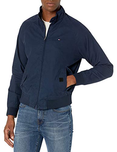 Tommy Hilfiger Men's Adaptive Bomber Jacket with Magnetic Zipper, Navy blazer, X Large