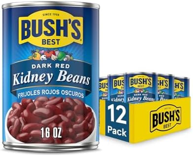 Bush's Best Canned Dark Red Kidney Beans, Source of Plant Based Protein and Fiber, Low Fat, Gluten Free, 16 oz (Pack of 12)