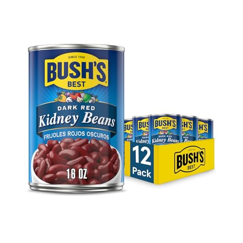BUSH'S BEST 16 oz Canned Dark Red Kidney Beans, Source of Plant Based Protein and Fiber,...