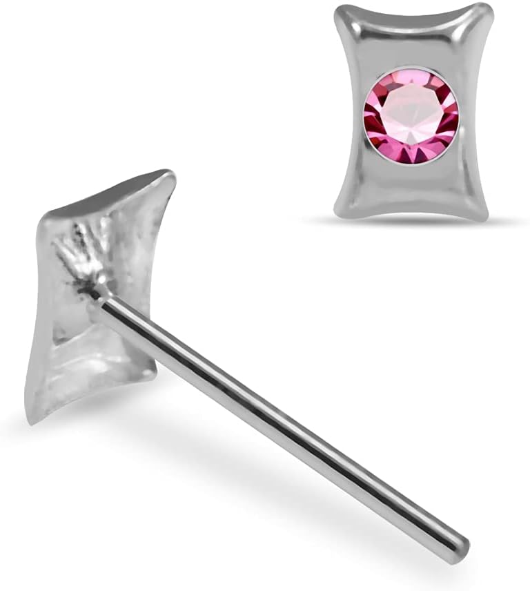 Crystal Stone Bow Shape Design 22 Gauge 925 Sterling Silver Straight Nose Pin - Nose Stud - Tiny Nose Ring - Nose Piercing Body Jewelry