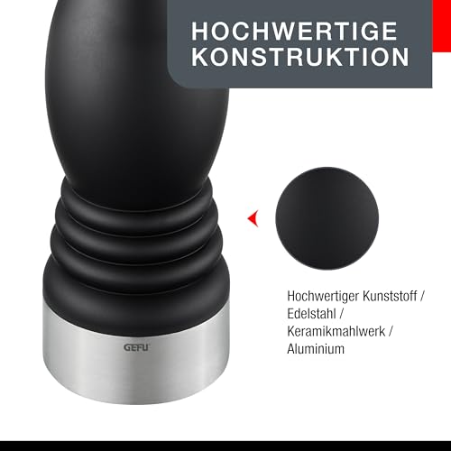 GEFU Flavio® Salt or Pepper Mill S - Adjustable Ceramic Grinder, Matte Black, Stainless Steel Design, Black, Silver, Größe S - Image 4