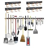 Rangement Outils Jardin en Acier avec Petit Crochets Amovibles : Le panneau arrière et les crochets de notre support mural pour organisateur de garage sont fabriqués en acier massif, ce qui le rend durable et robuste. La charge maximale de ce support outils jardin est de 108 kg (4x27kg, chaque panneau 27 kg, chaque crochet 6,8 kg). Sa capacité de charge est bien supérieure à celle des crochets muraux pour outils en plastique et sa durée de vie est plus longue.