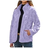 Winterjacke Damen Teddyjacke Stehkragen Plüschjacke Damen Teddy Fleecejacke Ohne Kapuze Wintermantel Warm Dünne Fleecejacken Einfarbig Teddyfleece Mantel Winter Fleece Jacke mit Reissverschluss
