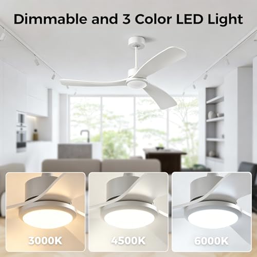 Image of Obabala 52 Inch Ceiling Fan with Light and Remote,Solid Wood Blades, DC Motor Quiet 35dB, Dimmable LED Reversible for Bedroom Living Room Indoor Outdoor, 6 Speed Timer Downrod