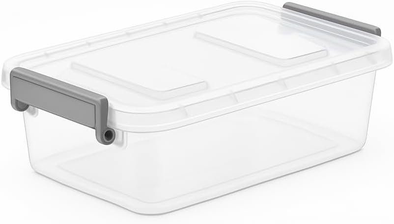 Clear Modular Storage Box 2.7 Qt with Secure Latches and Writable ID Tabs | Stackable Plastic Organizer for Home, Office, Crafts, Closet & Pantry Supplies