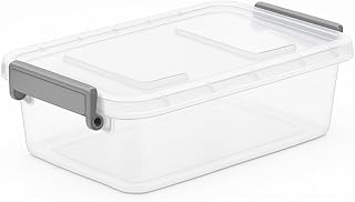 Clear Modular Storage Box 2.7 Qt with Secure Latches and Writable ID Tabs | Stackable Plastic Organizer for Home, Office, Crafts, Closet & Pantry Supplies