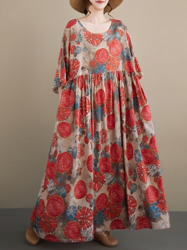 Image of Oversized Dress for Women Flowy Boho Plus Size Dresses Floral Print