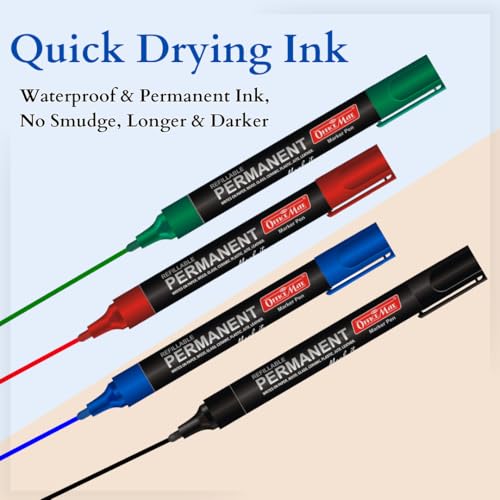 Image of Soni Officemate Permanent Marker Combo Set with Refill Ink | Multicolor Pack | Waterproof, Quick Dry Ink | Works on Glass, Paper, Plastic, Wood, Fabric & Metal | Office, School & Industrial Use