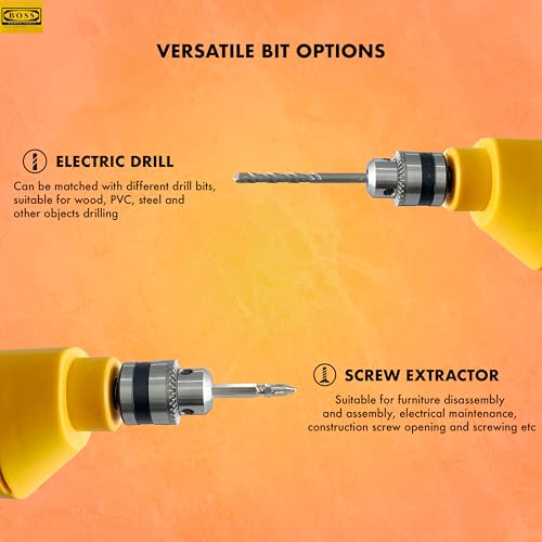 Image of BOSS BS-10(R /F) Electric Drill Machine with Bit Set, 500W, 100% Copper, Chuck 10mm Forward /Reverse Speed Control for Wood, Masonry, Metal Work, 6 Month Warranty