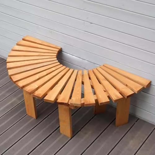 Banc d'arbre rond semi-circulaire, bancs de porche en bois pour parc extérieur, banc en bois sans dossier, siège à lattes résistant aux intempéries et...