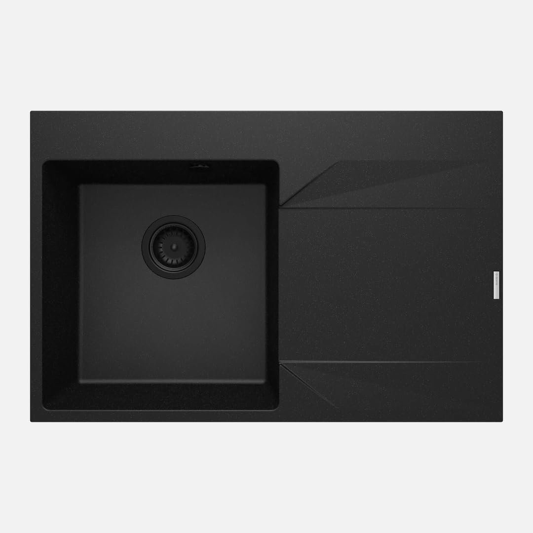 Évier de cuisine en granit 1 bac Kalo graphite gris anthracite 76x50 avec égouttoir fixe