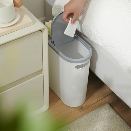 Caneca de basura rectangular blanca de 2.1 galones con tapa presionable miniatura 7