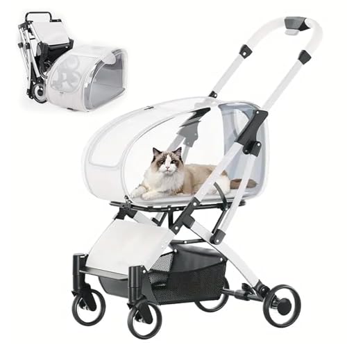 中型犬、小型犬、猫用キャットケージジョガーベビーカー、取り外し可能なキャリア付き3イン1ペットベビーカー、軽量で ペットベビーカー,Clear