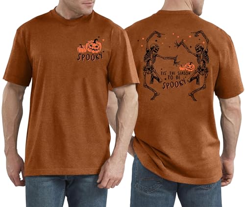 Halloween Shirts for Men: Dancing Skeleton T-Shirt Pumpkin Graphic Tees Spooky Season Fall Tops