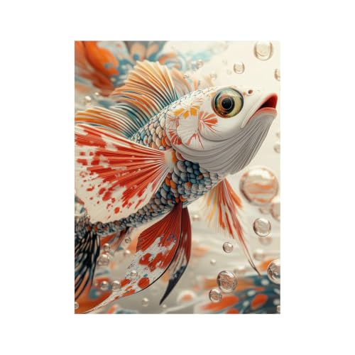 Cuadro en lienzo de pez subacuático TERUEA naranja de 40x60cm sin marco para salón 1