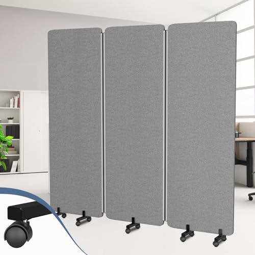 Room Divider Soundproof Privacy Panel with Wheels, 3 Panel Wall Divider (Aluminum Frame) for Room Partition, Folding Room Dividers Space Separation Office Cubicle Wall Divider Sound Proof Separator