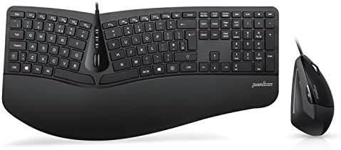 Perixx Periduo-505, Wired Ergonomic Split Keyboard and Vertical Mouse Combo with Adjustable Palm Rest and Membrane Low Profile Keys, UK Layout