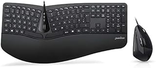 Perixx Periduo-505, Wired Ergonomic Split Keyboard and Vertical Mouse Combo with Adjustable Palm Rest and Membrane Low Profile Keys, UK Layout