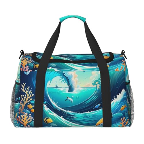 Oceanic Harmony Print Travel Duffel Bag for Men & Women, Foldable Travel Bags and Spacious Weekender Tote Bag for Storage Toiletry Luggage Personal Item