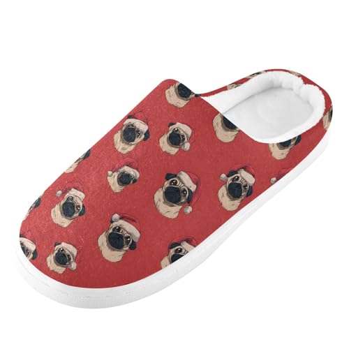 Fuzzy Memory Foam Slippers for Women/Men Dog Santa Hat Pattern Fluffy Winter House Shoes Indoor and Outdoor