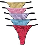 Colorful Star 5 Pack Women's Satin G-string Underwear V-back Thongs Panties (Medium) Multicolored