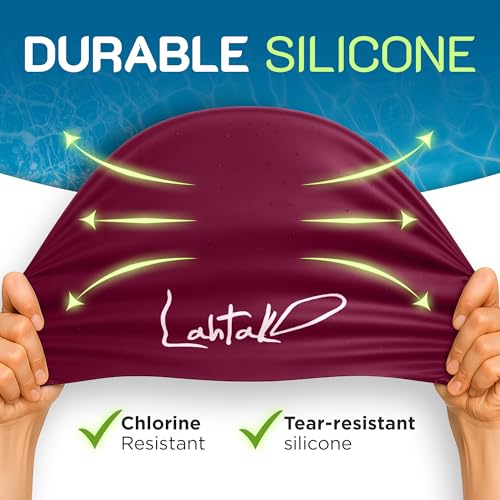 Long Hair Swim Cap - Shower Cap - Stylish Swim Cap for Braids Weaves Dreadlocks - Silicone Shower Cap (Windsor Wine XL)