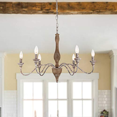GOMUNIN Farmhouse French Country Chandelier Vintage 6-Light Metal Chandelier Retro Adjustable Hanging Light with Rust Arms Pendant Lighting for Christmas Gift Dining Room Kitchen Living Room