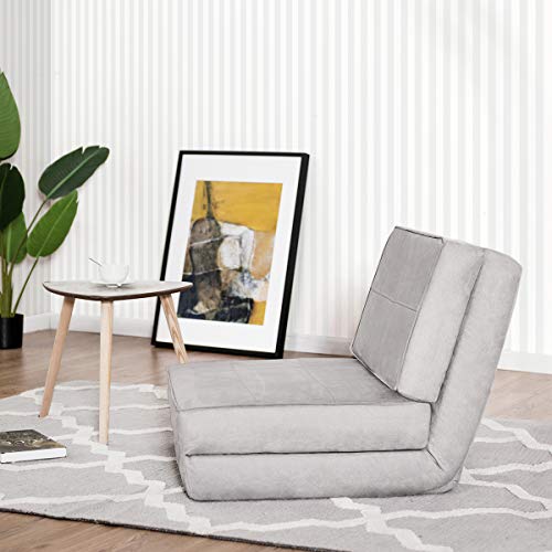 Giantex 5-Position Adjustable Convertible Flip Chair, Sleeper Dorm Game Bed Couch Lounger Sofa Chair Mattress Living Room Furniture, Gray #TOP1