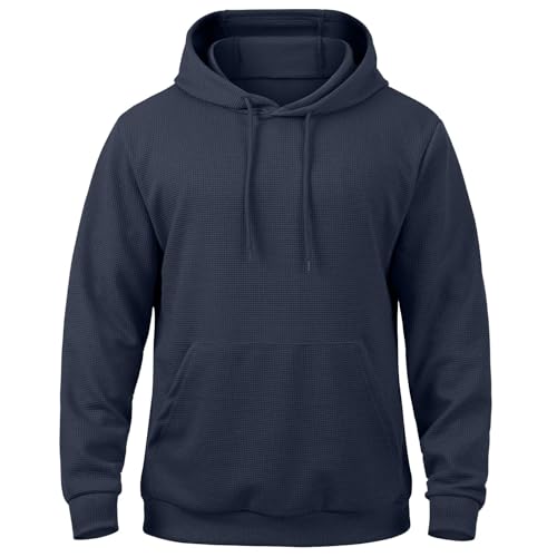 Wankang Men's Hooded Sweatshirts Casual Waffle Hoodies Pullover Knit Long Sleeve Hoodie Sweatshirt with Pocket for Men3