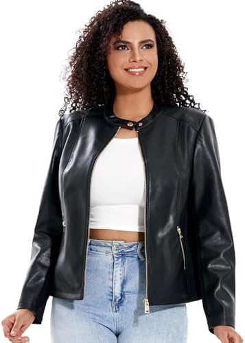 DIASHINY Fake Jacket Ladies Short Leather Jacket PU Moto Biker Motorcycle Short Jacket,S