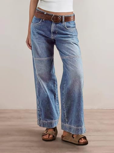 Flamingals Women's Stitch Detail Mid Waist Straight Leg Jeans Without Belt3
