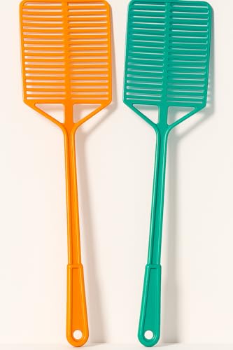 SEPARATE WAY Square Shaped Manual Fly Swatter with Long Handle Plastic Pack of 2 Medium Multicolor