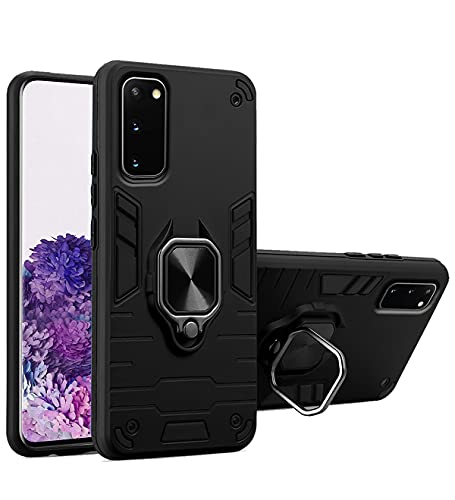 Image of Pikkme D5 Tough Armor Bumper Back Cover Case for Samsung Galaxy S20 |Ring Holder & Kickstand in-Built (Black)