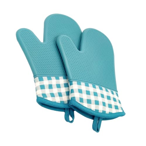 Zymoplas Impugnatura antiscivolo con guanti da forno resistenti al calore per barbecue Gel di silice Cucina Cottura Cottura Guanti da griglia Sicuro, Blu acqua