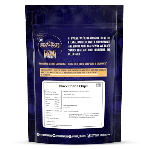 Image of Evolve Black Chana Chips Healthy Snacks for Kids, Adults | High Protein, Gluten Free, Vacuum Fried Snack, No Additives, Masala Flavor - 100g Pack of 3