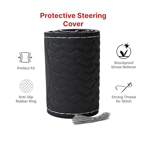 Image of Leather 25CM Universal Fit Car Steering Wheel Cover, Elastic Breathable and Odorless (Silver-6)