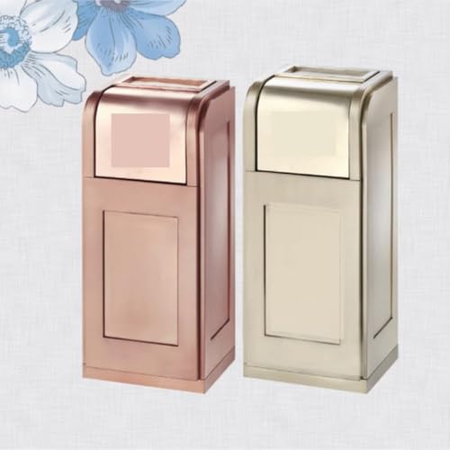 Large Outdoor Stainless Steel Trash Can with Vertical Ashtray - Commercial Grade Garbage Bin for Patios, Parks, and Public Spaces (Rose Gold)