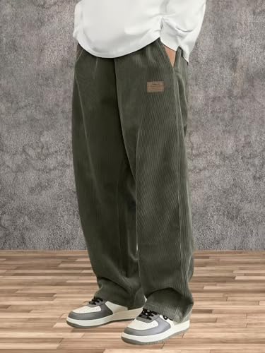 Image of Samfor Men's Comfortable Baggy Corduroy Pants | Relaxed Fit Stretch Waist Trousers for Everyday Wear | Casual Trouser for Man