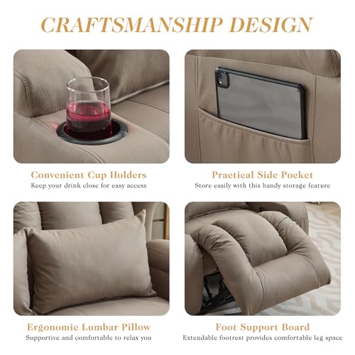 Image of Loveseat Recliner Sofa,RV Wall Hugger Recliners for Small Spaces,Reclining Loveseat Sofa Recliner with Cup Holders /Lumbar Pillows,RV Furniture (Khaki, 56 inch 2-Seater)
