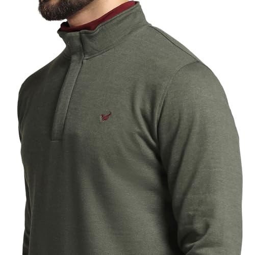 Image of Blackberrys High Neck Green Melange Solid Sweat-Shirt - Pipper