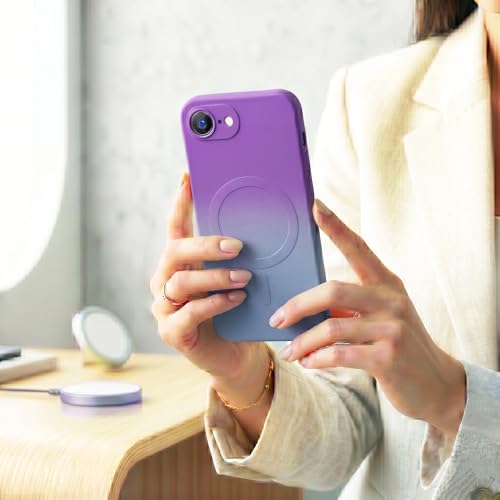 Image of amazon basics Gradient Mag-Safe Case for iPhone 16E | Soft Silicone Shockproof Cover with Camera Protection | Slim Lightweight Design | Smooth Touch & Durable - Purple & Gray