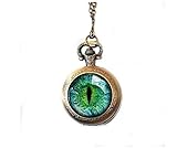 Grüne Katzenauge Taschenuhr Halskette Augapfeluhr Halskette Augenanhänger, Augenschmuck, Katzenuhr Halskette, Katzenanhänger, Katzenschmuck