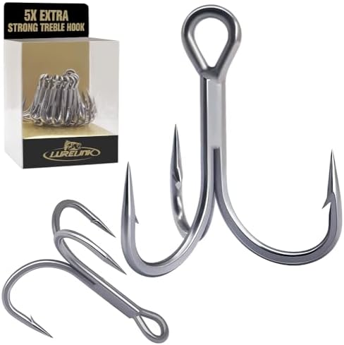 Fishing-Treble-Hooks-5X-Extra-Strong-Heavy-Duty Ultra Anti-Rust Bulk Hooks for Saltwater and Freshwater Fishing Sizes 5/0 to #8 (5X Extra Strong, 3/0 6-Pack)