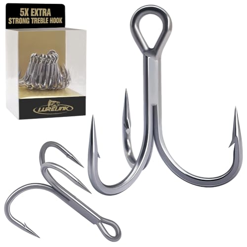 Fishing-Treble-Hooks-5X-Extra-Strong-Heavy-Duty Ultra Anti-Rust Bulk Hooks for Saltwater and Freshwater Fishing Sizes 5/0 to #8 (5X Extra Strong, Size:4 24-Pack)