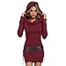 XUNRYAN Womens Hoodie Dresses Slim Fit Ruched Mini Dress Long Sleeve Drawstring Faux-Leather Gothic Dress Fashion Clothes Red